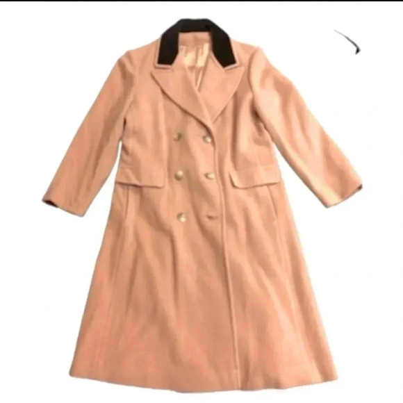 Jackets & Blazers - 80’s Vintage Pea Coat tan and brown faux velvet collar double breasted button